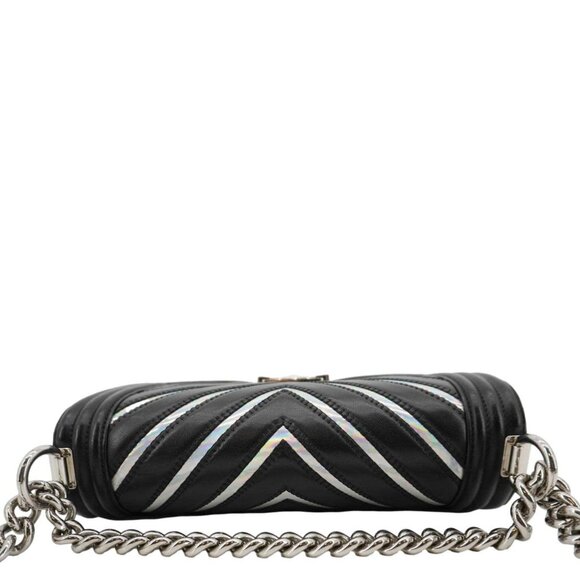 Chanel  Boy Flap Chevron Leather with Holographic PVC Crossbody Bag Black - Picture 8 of 16
